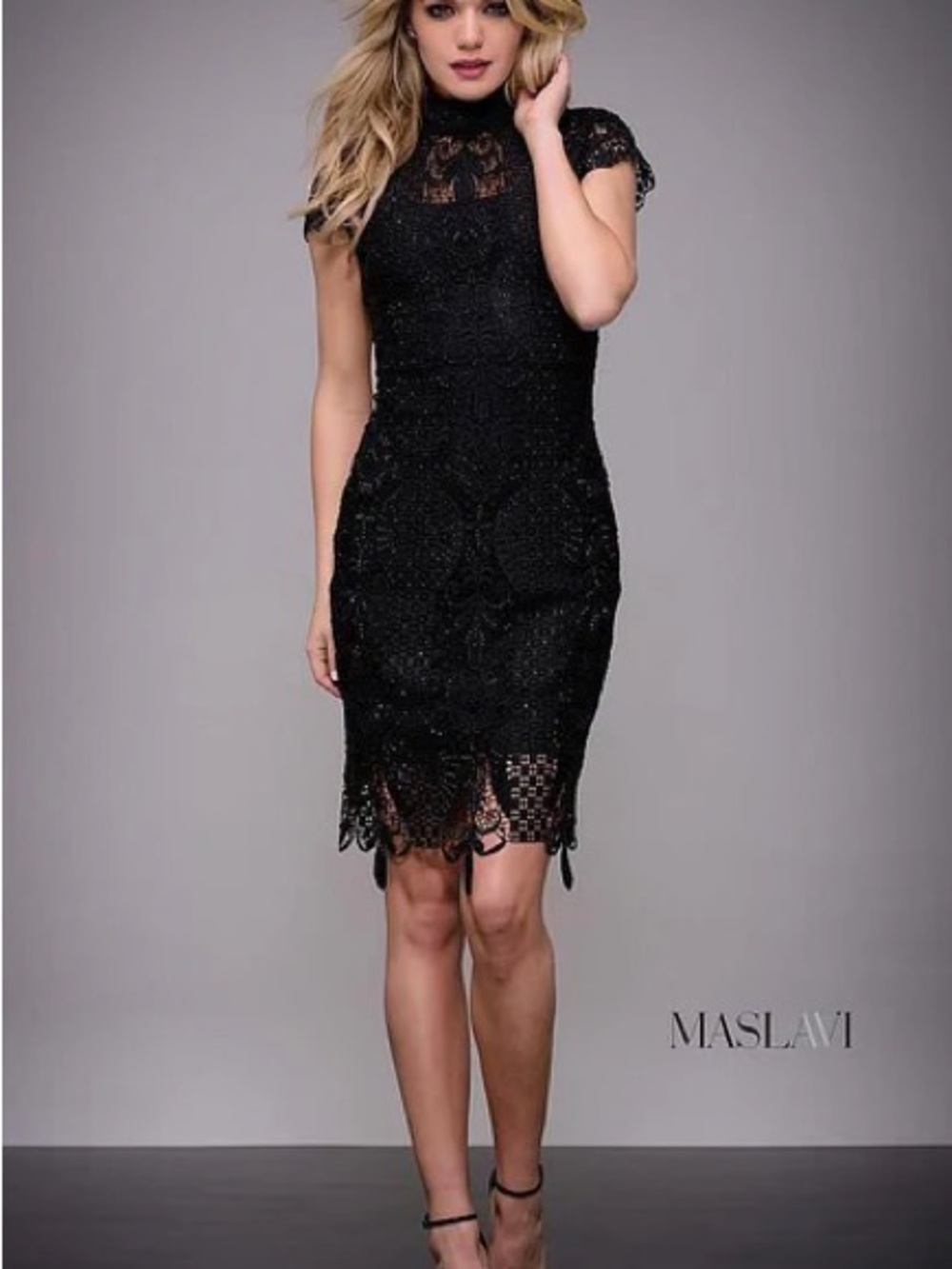 Jovani Black Lace Midi Dress